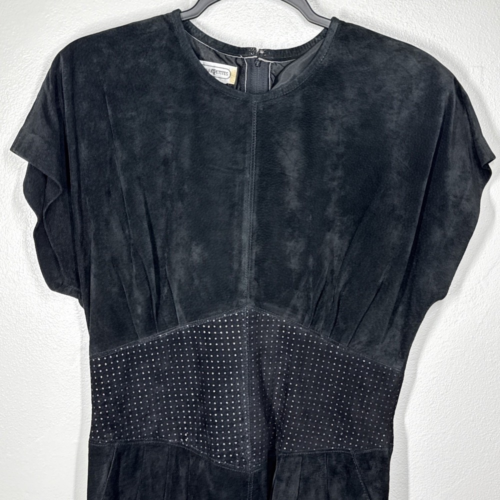 Vintage Lauren Alexandra Black Leather Midi Dress XS Corset Fit Pleated Pockets - Picture 8 of 16